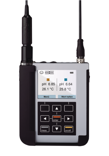 Portavo 907 Multi pH, Memosens-pH-Sensor SE101-MS, Kabel CA/MS-001XFB-L, CaliMat Puffer-Set CS-PSET479, Feldkoffer ZU0934, USB-Verbindungskabel.